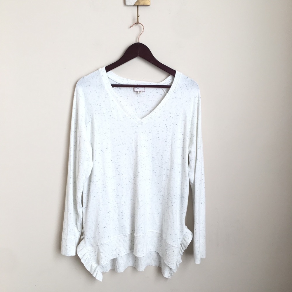 Anthro Postmark Ruffle Hem Heather Sweater